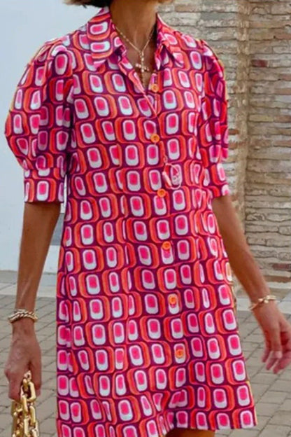 Vestido camisero informal de media manga con estampado a cuadros a la moda
