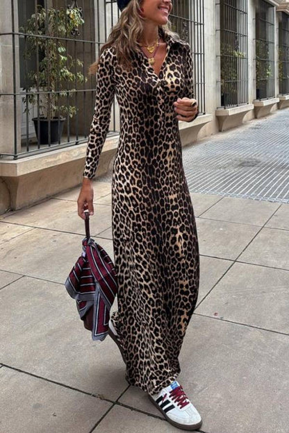 Vestido largo con estampado de leopardo de Virginia