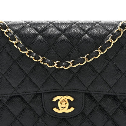 Caviar Quilted Medium Double Flap Black