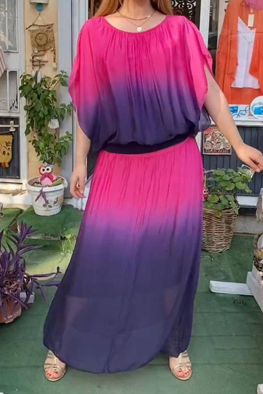 Traje casual de dos piezas con cuello redondo y degradado