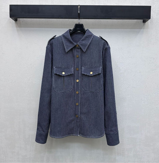 Zimmermann Patience Striped Denim Shirt Twill Cotton 350329
