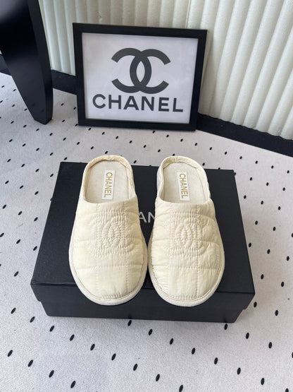 CC New Down-Filled Couple Slippers Ivory Technical Fabric