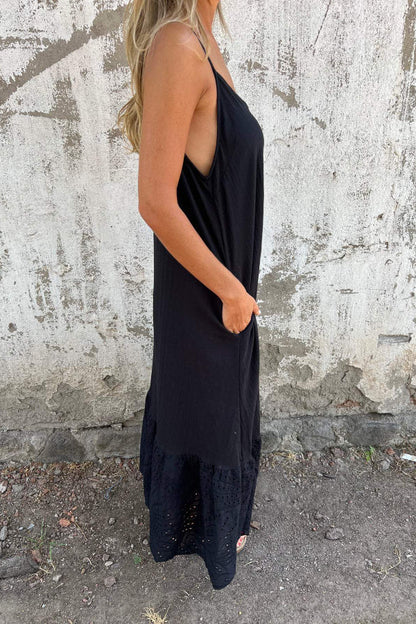 Vestido largo con tirantes de algodón y lino 