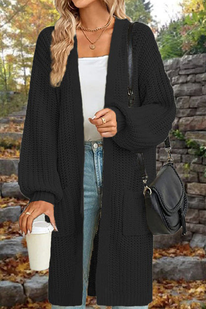 Chaqueta tipo cárdigan de longitud media, holgada, extragrande, con doble bolsillo