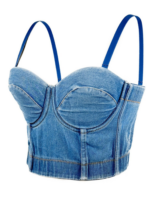 Denim Suspender Bra Top