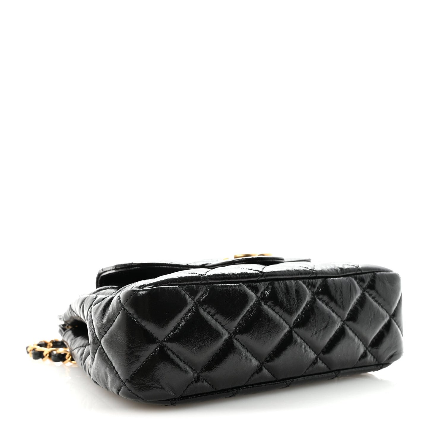 Shiny Crumpled Calfskin Quilted Small Wavy CC Hobo Black