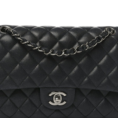 Iridescent Caviar Quilted Medium Double Flap Black