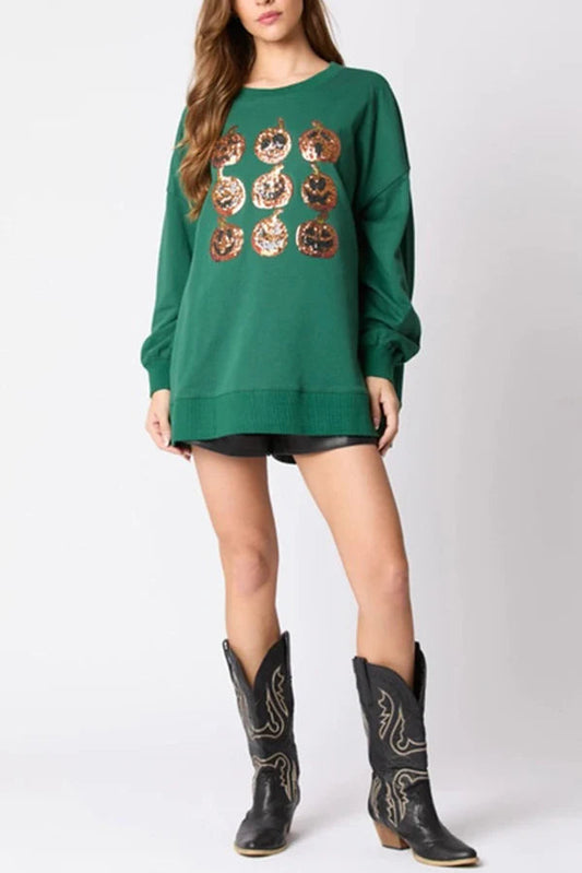 Sudadera informal holgada con lentejuelas y calabaza de Halloween 