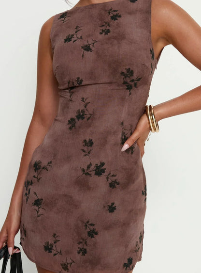 Edwyna Mini Dress Brown Floral