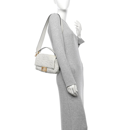 Nappa FF 1974 Embossed Large Baguette White