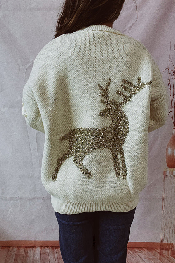 Suéter de punto de cuello redondo y manga larga con estampado navideño
