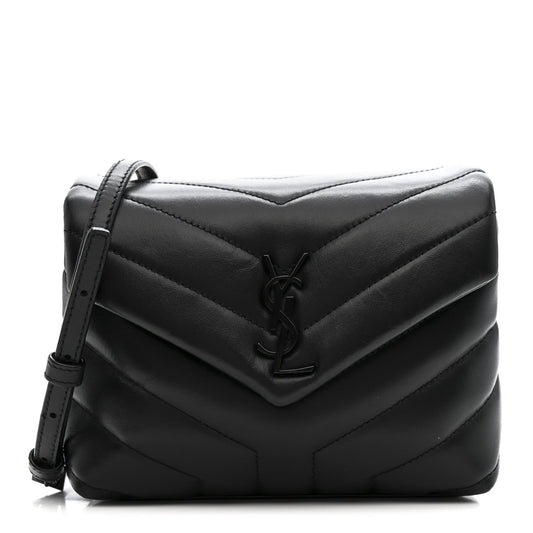 Calfskin Y Quilted Monogram Monochrome Toy Loulou Crossbody Bag Black