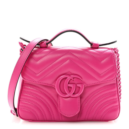 Calfskin Matelasse Monochrome Mini GG Marmont Top Handle Shoulder Bag Classic Fuxia