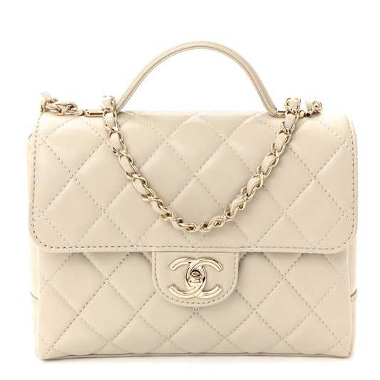Lambskin Quilted Small Flap Top Handle Bag Grey
