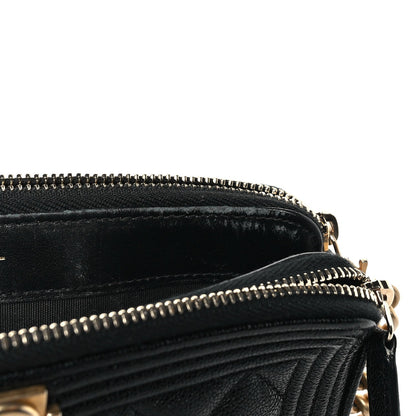 Caviar Quilted Small Boy Clutch With Chain Black