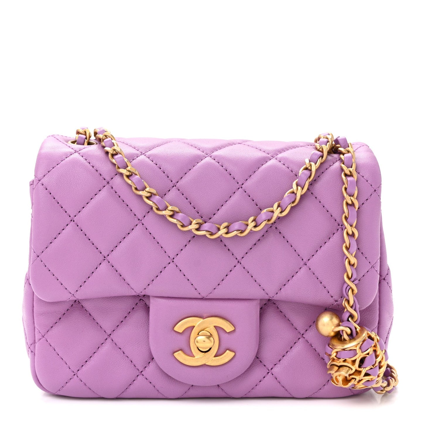 Lambskin Quilted Mini Pearl Crush Flap Purple
