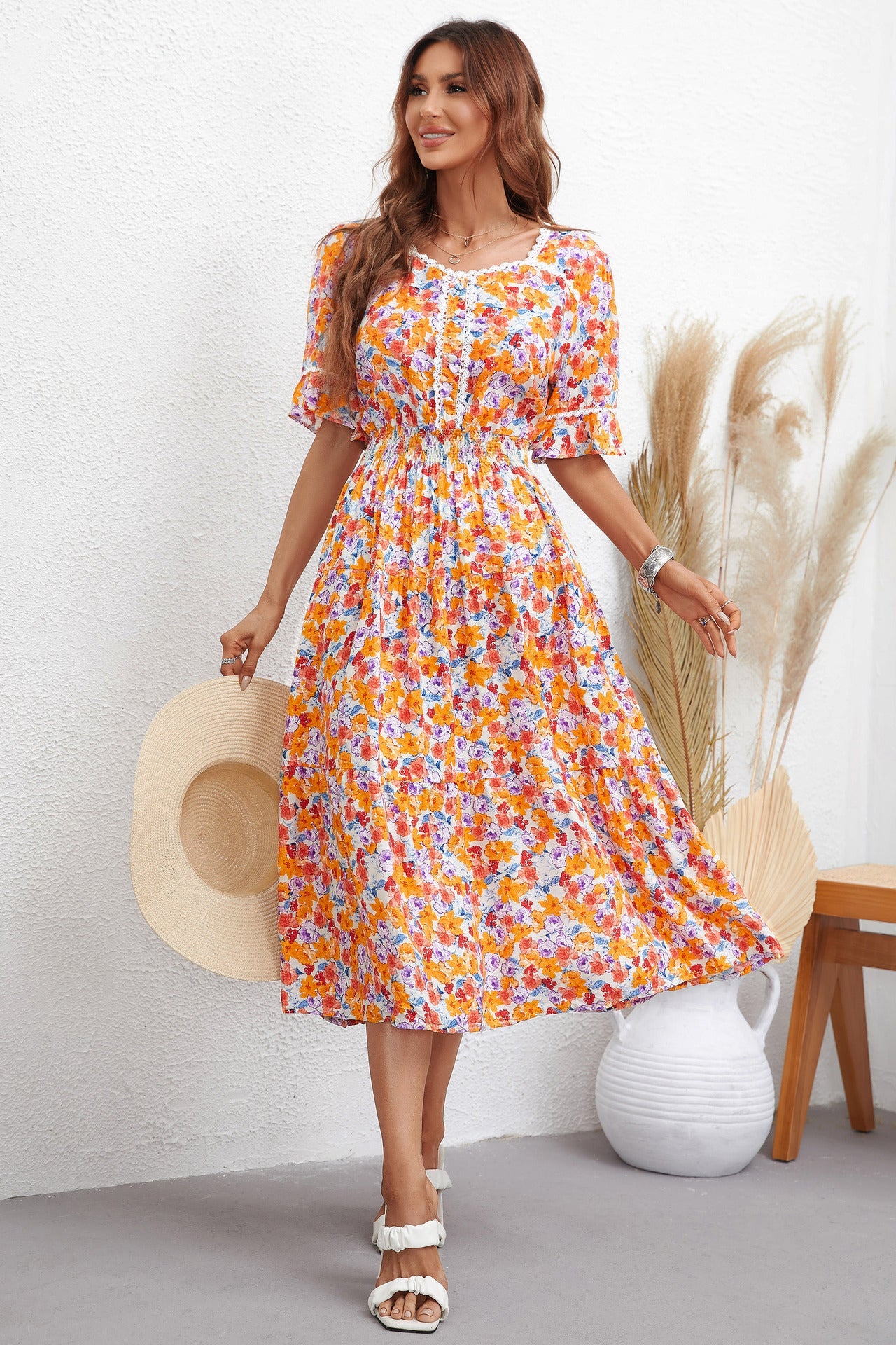 Women’s Floral Print Slim Fit Maxi Dress – Elegant Long Sleeve Dress for Special Occasions
