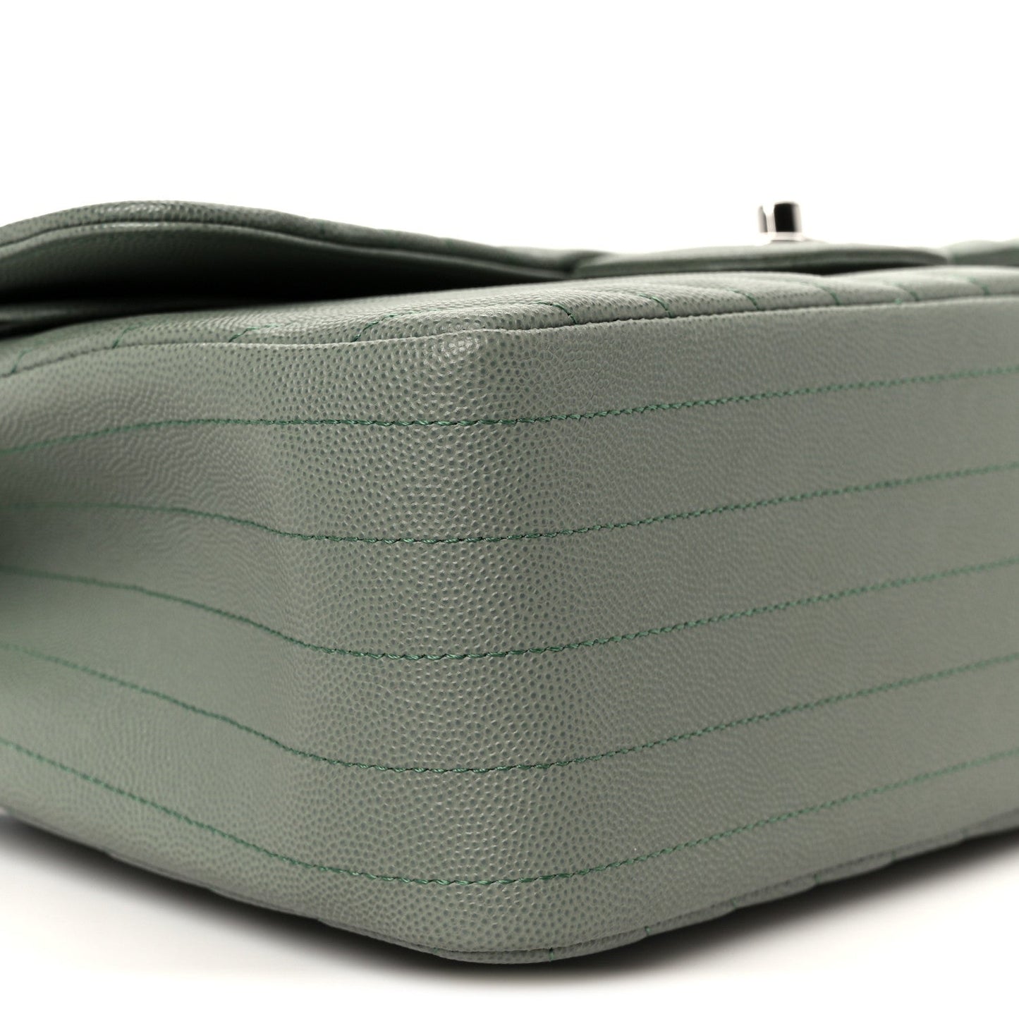 Caviar Chevron Quilted Jumbo Double Flap Green