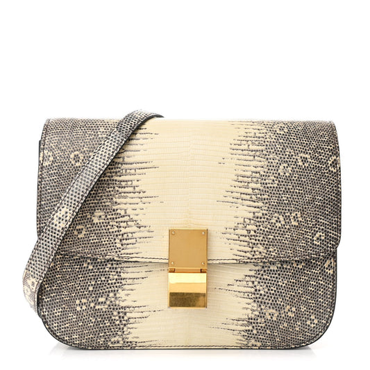 Lizard Medium Classic Box Flap Bag Natural