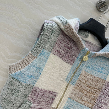 CC Hooded Vest Multicolor Polyester Acrylic Fibers Wool