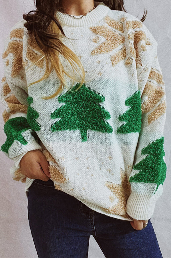 Suéter de punto de cuello redondo y manga larga con estampado navideño