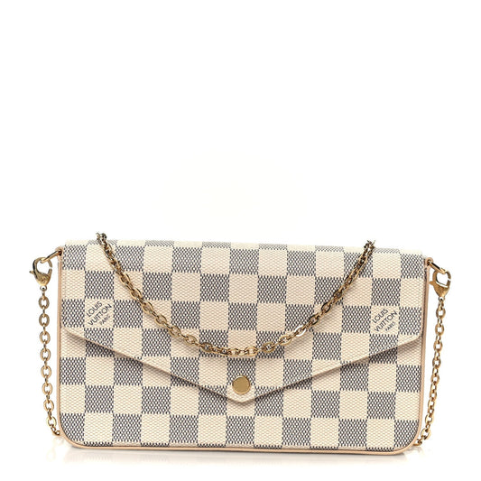 Damier Azur Pochette Felicie Chain Wallet Rose Ballerine