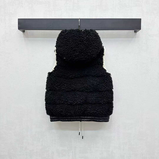 Moncle 25 Teddy Plush Down Vest in Black