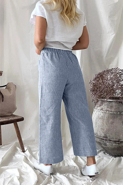 Pantalones rectos casuales de algodón y lino para mujer