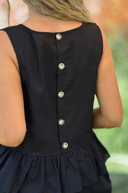 Conjunto de dos piezas de top sin mangas y pantalones anchos de algodón y lino en color liso