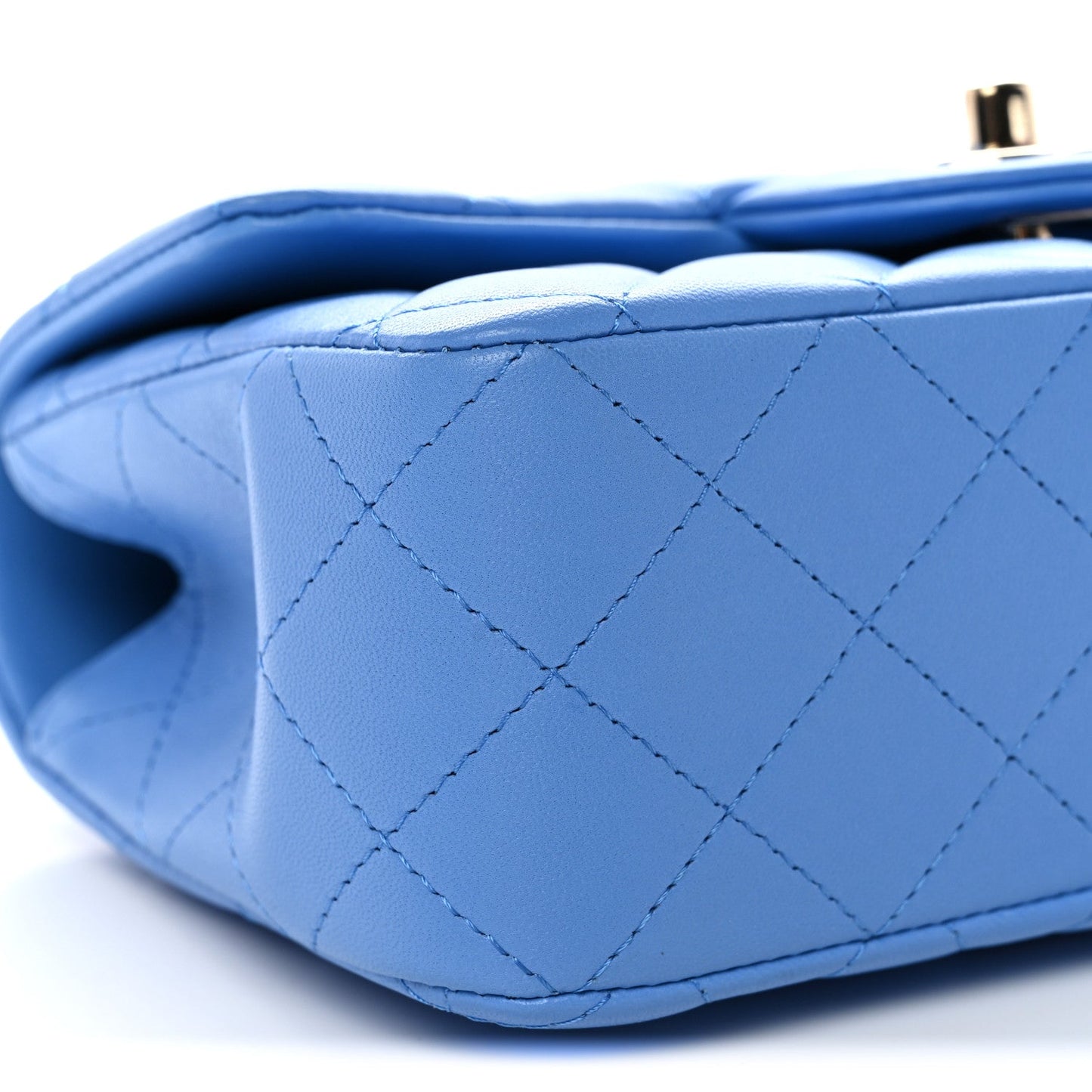 Lambskin Quilted Mini Top Handle Rectangular Flap Blue