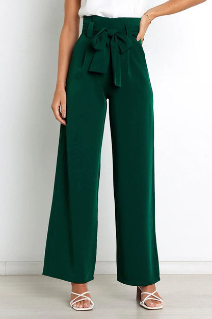Pantalones casuales de pierna ancha que combinan con todo y con lazo.