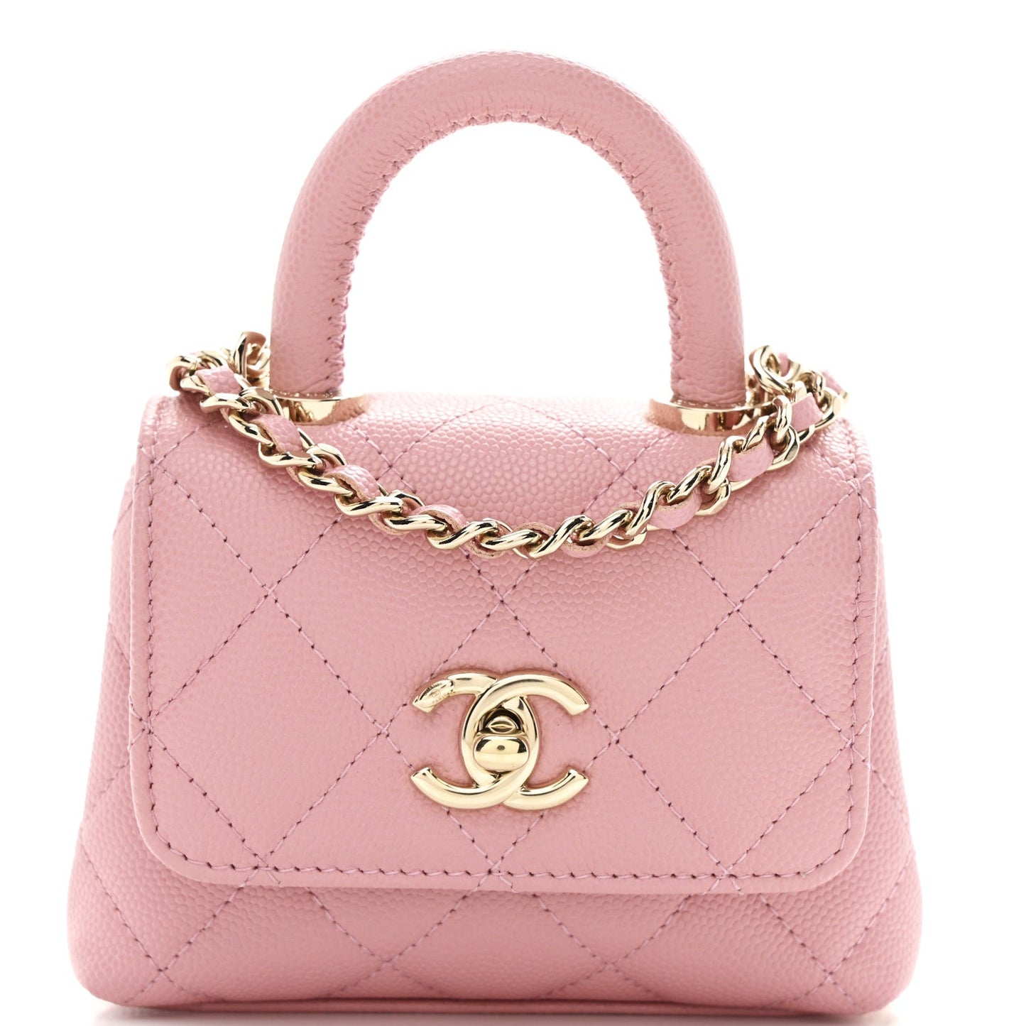 Caviar Quilted Nano Coco Handle Clutch With Chain Pink