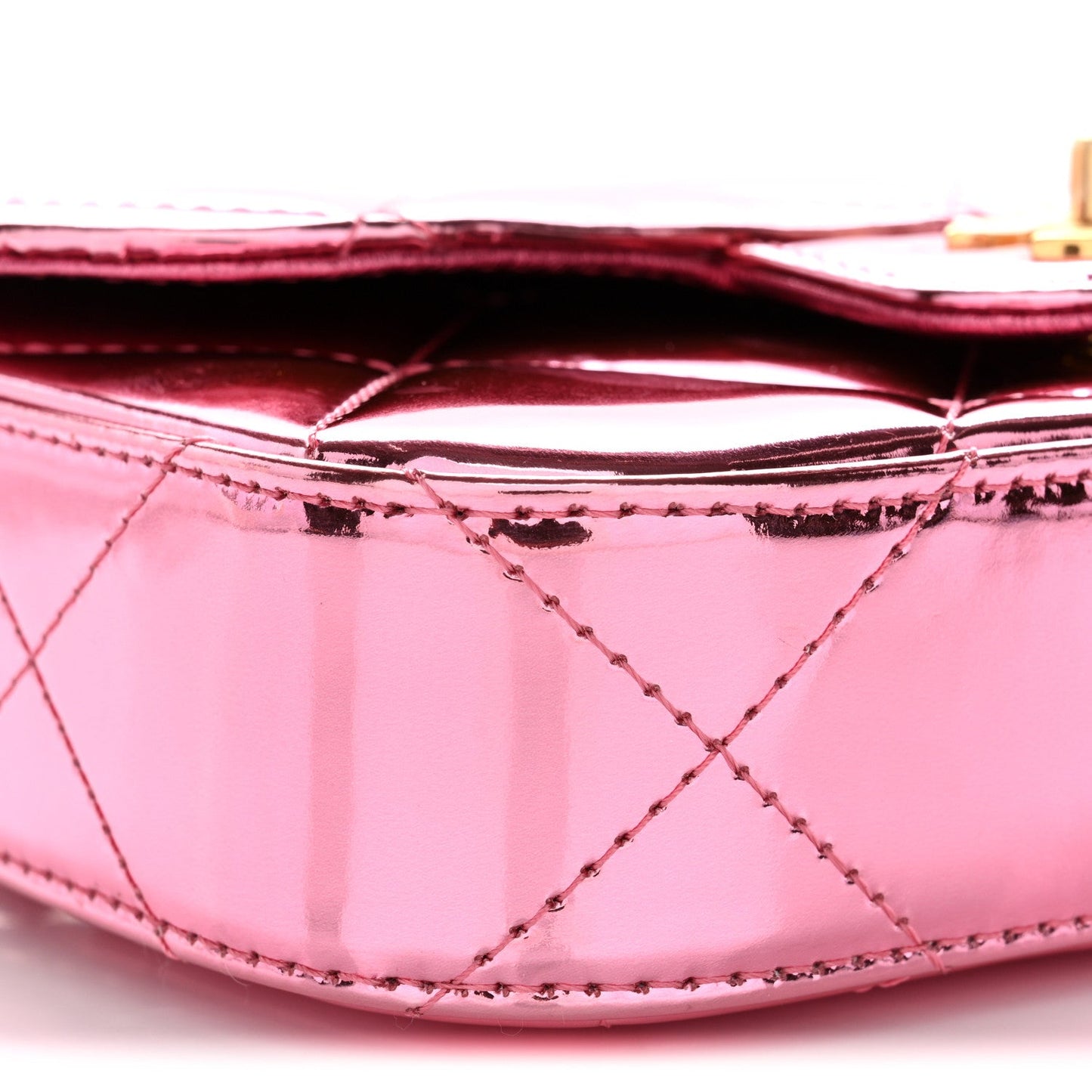 Mirror Metallic Calfskin Quilted Mini Top Handle Flap Pink