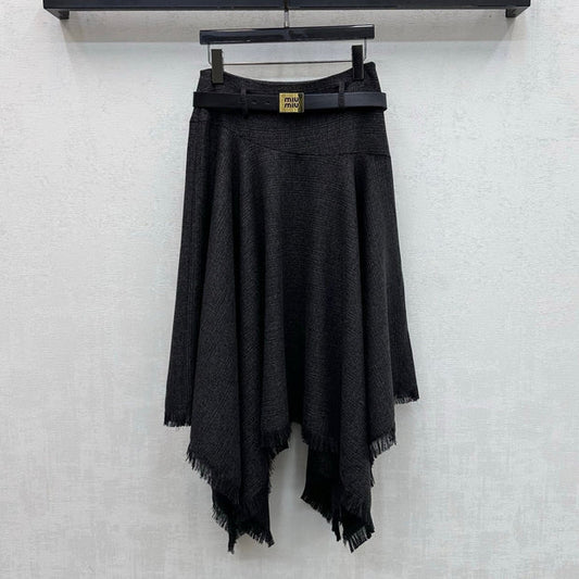 Miu Miu 2026 Asymmetrical Skirt With A Belted Waist Gray Polyester