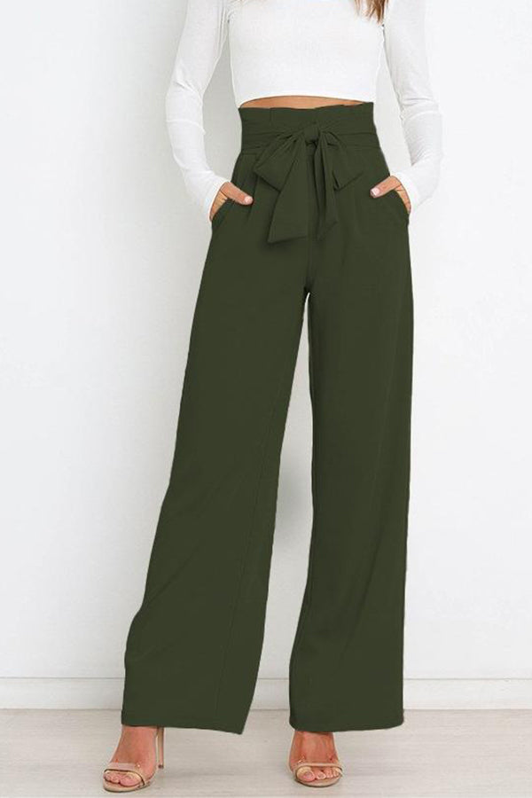 Pantalones casuales de pierna ancha que combinan con todo y con lazo.