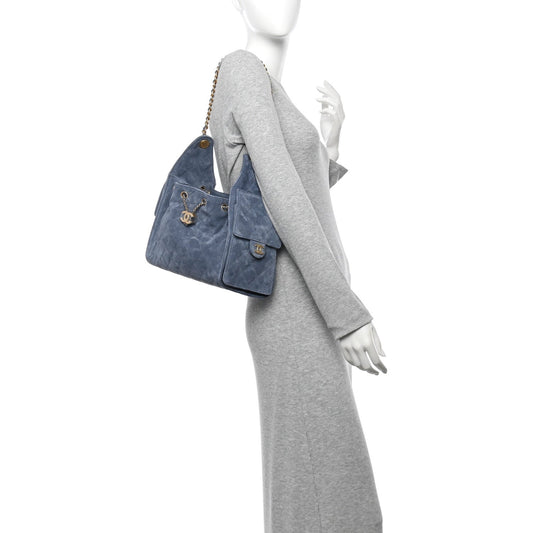 Suede Quilted Small Chanel 25 Handbag Blue