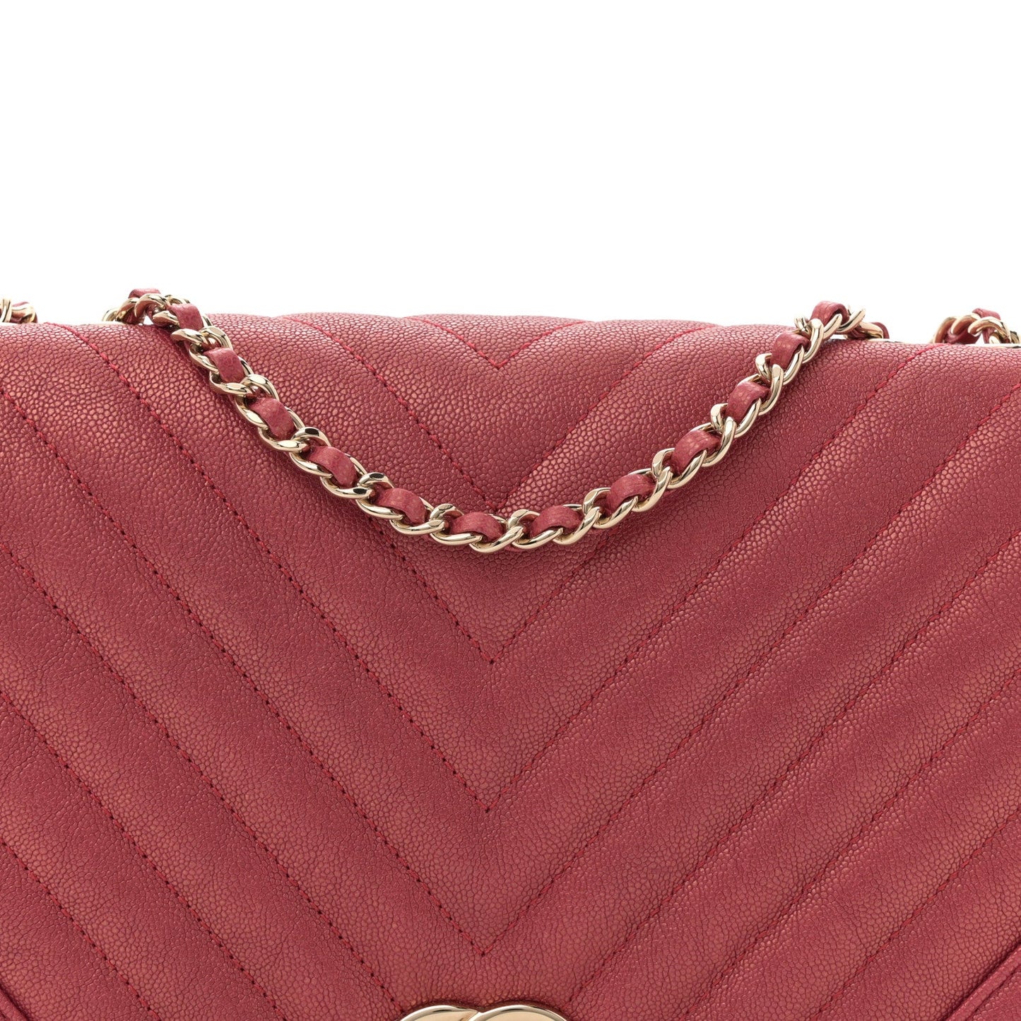 Metallic Caviar Chevron Quilted Medium Statement Flap Dark Pink