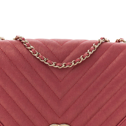 Metallic Caviar Chevron Quilted Medium Statement Flap Dark Pink