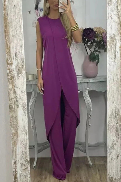Conjunto informal de dos piezas con top sin mangas y abertura