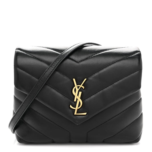 Calfskin Y Quilted Monogram Toy Loulou Crossbody Bag Black