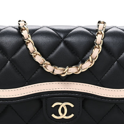 Lambskin Quilted Phone Holder Wallet With Chain Black Beige