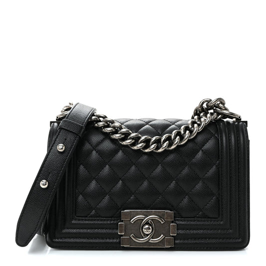 Caviar Quilted Small Boy Flap Black