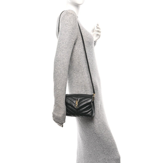 Calfskin Y Quilted Monogram Toy Loulou Crossbody Bag Black