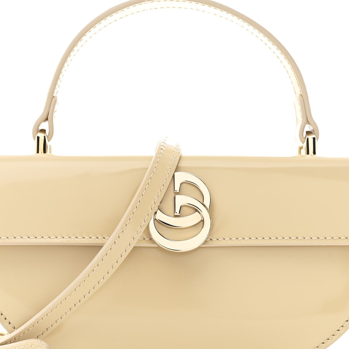 Patent Calfskin GG Half Moon Top Handle Bag Beige