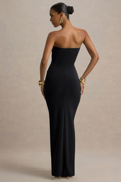 Ali | Black Sweetheart Ruched Wrap Maxi Dress