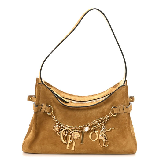 Suede Charms Hobo Bag Gold Khaki