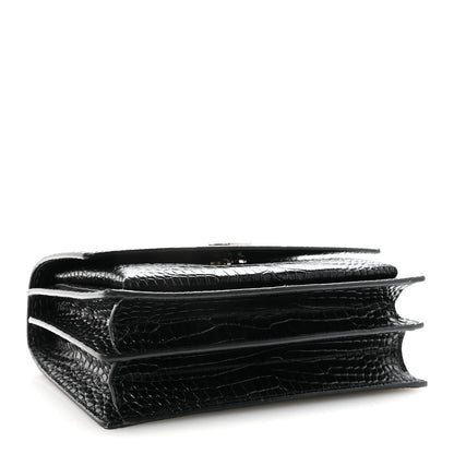 Calfskin Crocodile Embossed Medium Monogram Sunset Black