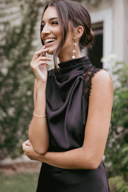 Anabelle Halter Neck Lace Maxi Dress - Black