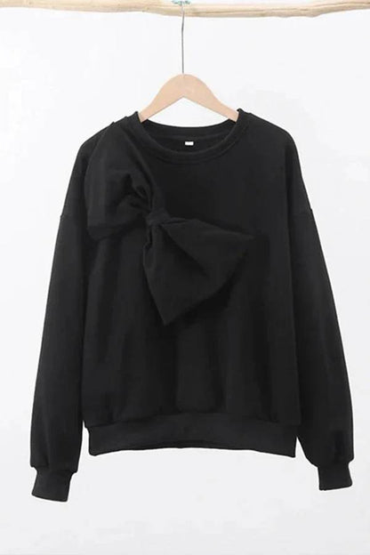 Sudadera holgada de color liso con cuello redondo, manga larga y lazo