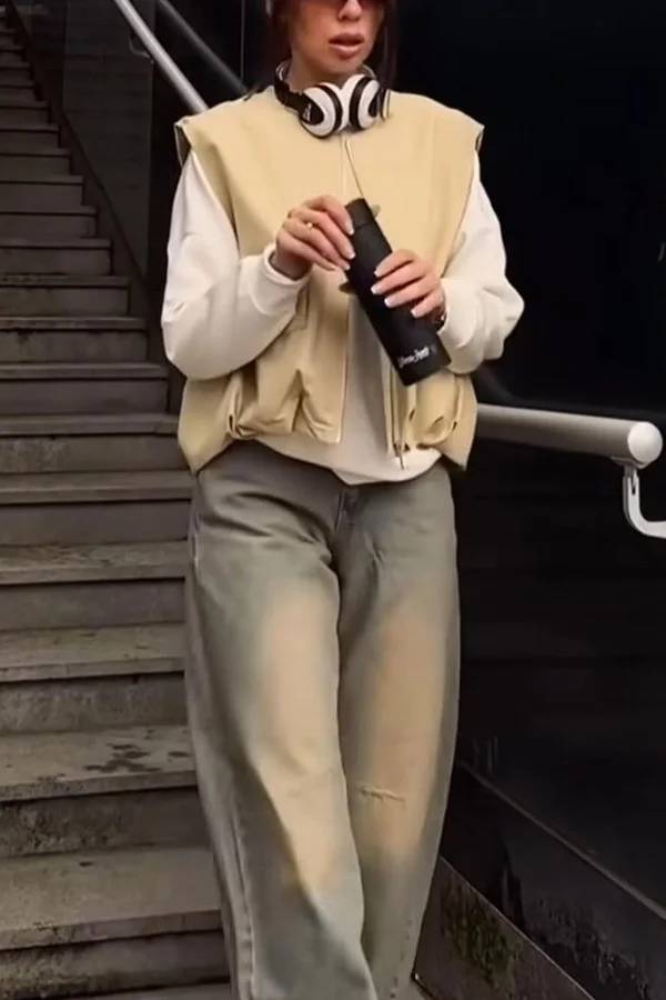 Chaleco informal holgado sin mangas con bolsillos a la moda